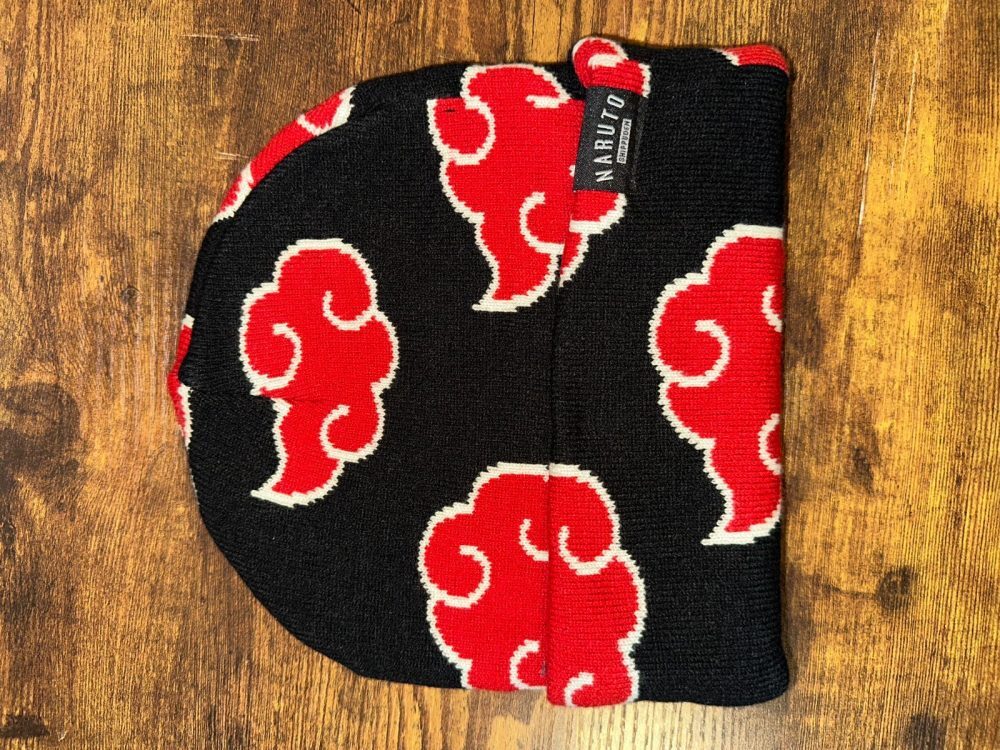 Official Naruto Shippuden Akatsuki Cloud Beanie - Black / Red Knit Hat [OSFA]